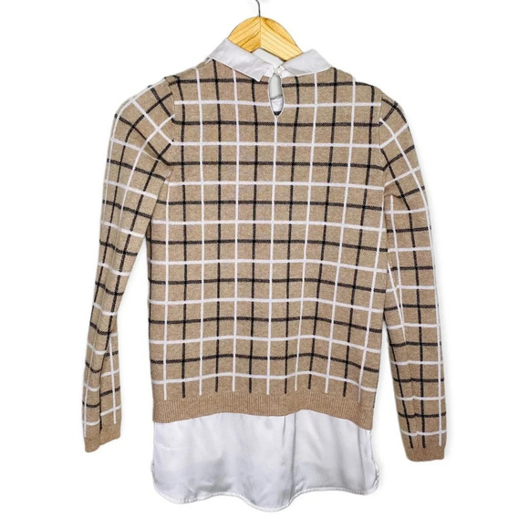 Tahari Beige Plaid Sweater With Layered Collared Undershirt Academia Preppy XS - Picture 7 of 10